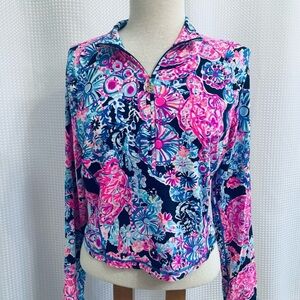 Lilly Pulitzer Half Zip Crop Justine Top L NWT LUXLETIC BEAUTIFUL
